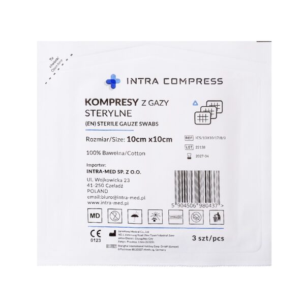 Kompresy z gazy sterylne INTRA COMPRESS 10cm x 10cm blister a3szt