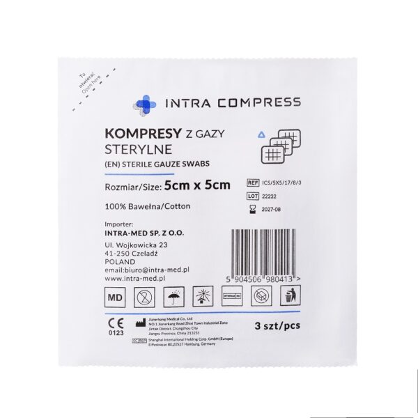 Kompresy z gazy sterylne INTRA COMPRESS 5cm x 5cm blister a3szt